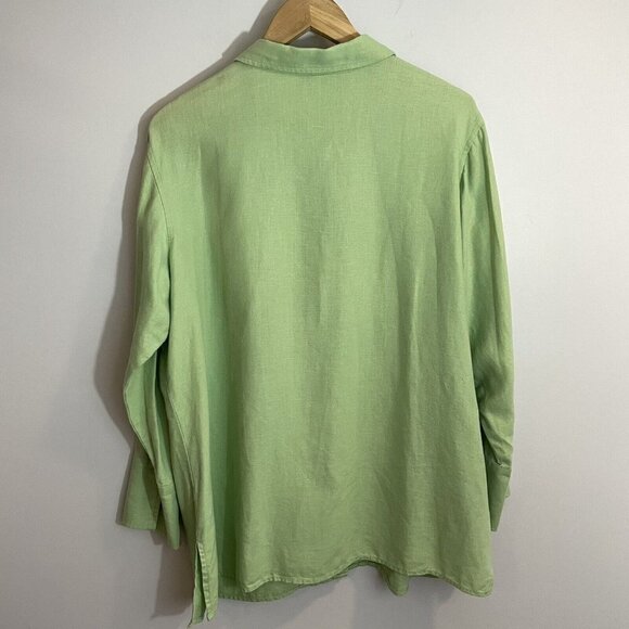 Susan Bristol 100% Linen Button Up Shirt Womens 12 L Green Blouse Mature EUC - Picture 6 of 13